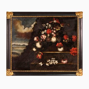 Artiste Italien, Nature Morte Florale, 1720, Huile Sur Toile, Encadrée