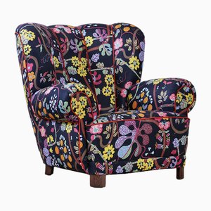 Wingback Chair with Print by Josef Frank, 1930s