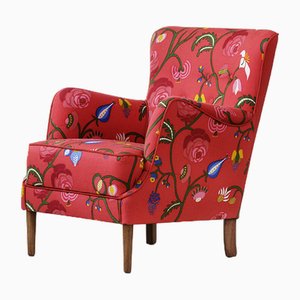 Vintage Lounge Chair with Print by Eva Jobs, 1940s