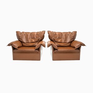 Ohrensessel aus Leder von Durlet, 1970er, 2er Set