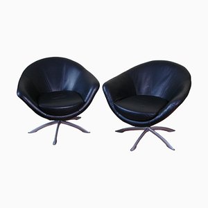 Leather Swivel Armchairs, 1980s, Set of 2