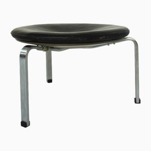 Tabouret PK33 en Cuir Patiné Noir par Poul Kjærholm pour Fritz Hansen, Danemark, 1960s