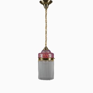 Art Deco Pendant with Opaline Glass Shade and Glass Sticks, Vienna, Austria, 1920s