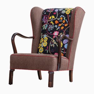 Wingback Chair with Print by Josef Frank