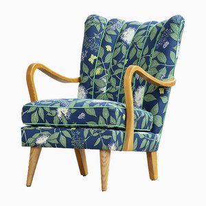 Swedish Modern Chair with Print by Eva Nordblom, 1940s