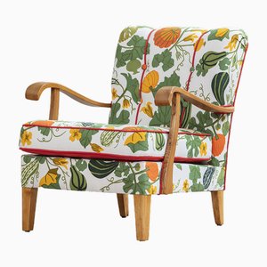 Swedish Modern Chair with Print by Eva Jobs, 1940s
