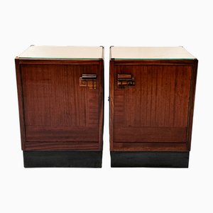 Art Deco Amsterdamse School Walnut Nightstands or Bedside Tables, 1920s, Set of 2