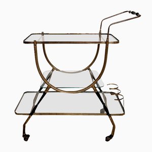 Mid-Century Italian Bar Trolley in Brass and Black Wood by Cesare Lacca, 1950