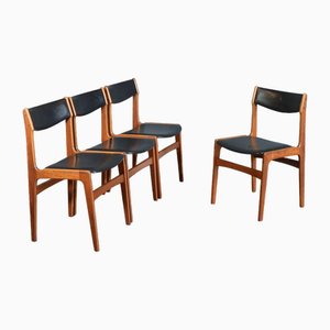 Teak and Leather Dining Chairs by Erik Buch, 1960s, Set of 4