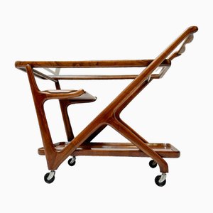 Mid-Century Modern Walnut Trolley or Bar Cart by Cesare Lacca for Cassina, 1950s