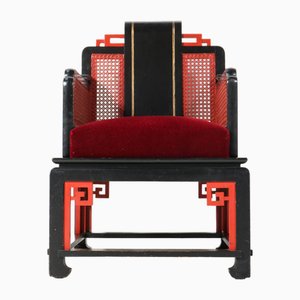 French Art Deco Lacquered Beech Japonisme Armchair, 1930s