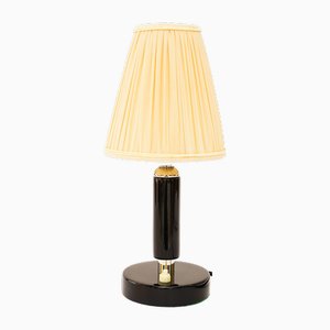 Art Deco Nickel-Plated Wooden Table Lamp with Fabric Shade, 1920s