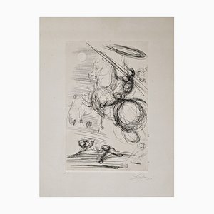 Salvador Dali, Don Quichotte, Gravure Originale, 1960s, Encadré