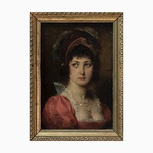 Francesco Vinea, Portrait of a Young Gentlewoman, 1888, Huile sur Panneau, Encadrée