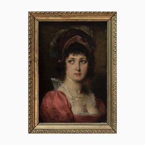 Francesco Vinea, Portrait of a Young Gentlewoman, 1888, Huile sur Toile, Encadrée