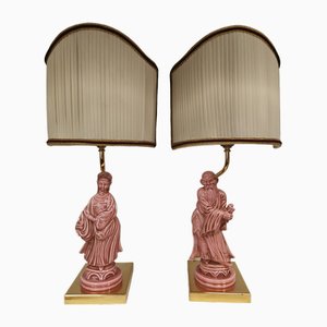 Lampes de Bureau Statue Orientale Vintage en Céramique, 1960, Set de 2