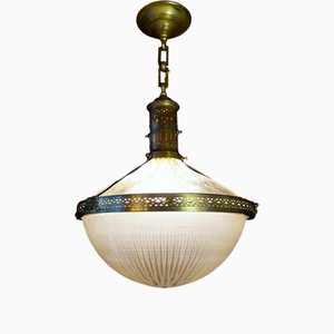 Große antike britische Holophane Deckenlampe, 1909