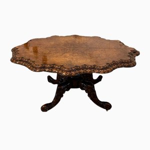 Antique Victorian Carved Burr Walnut Dining Table, 1850