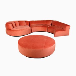 Paysage Sofa Landschaft in Korallenrotem Samt von Hans Hopfer für Roche Bobois, 1974