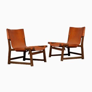 Riaza Chairs in Cognac Leather by Paco Muñoz for Darro Gallery, Spain, 1960s, Set of 2