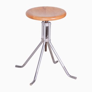 Tabouret Bauhaus en Hêtre, Chrome et Acier par Vichr a Spol, République Tchèque, 1930s