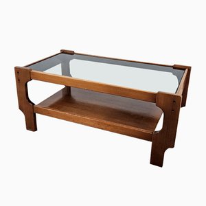 Teak Coffee Table with Smoked Glass Top, 1970s