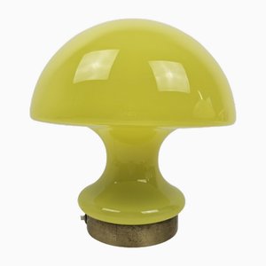 Lampe de Bureau Champignon en Verre Opalin et Laiton, Italie, 1970s