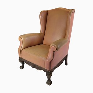Chesterfield High Flap Chair in Brown Leather, 1920s