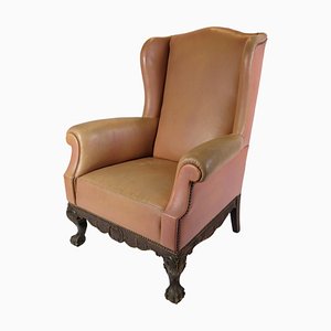 Hoher Chesterfield Flap Chair aus Braunem Leder, 1920er