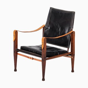 Black Leather Safari Chair by Kaare Klint, 1960s