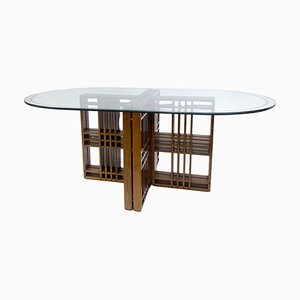 Tavolo da pranzo Mid-Century moderno in legno e vetro, Italia, anni '60