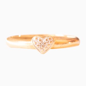 9 Karat Yellow Gold Band Ring with 9 Karat White Gold Heart-Shaped Decoration and Diamond, 1950s