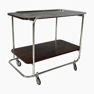 Italian Mid-Century Modern Wood and Metal Cart with Double Shelf, 1940s