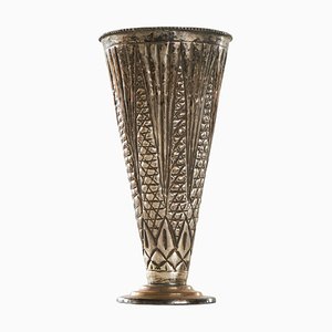 Handmade Art Deco Vase in Patinated Silver Plate, 1930s