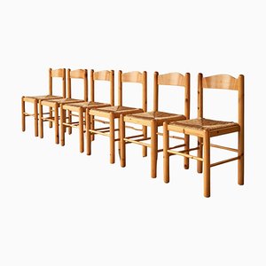 Rustikale Stühle aus Kiefernholz & Rush im Chalet-Stil von Vico Magistretti, 1960er, 6er Set