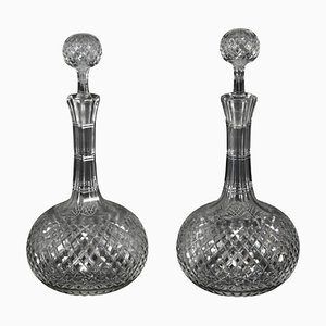 Decanter e tappi antichi in vetro inciso, XIX secolo, set di 2