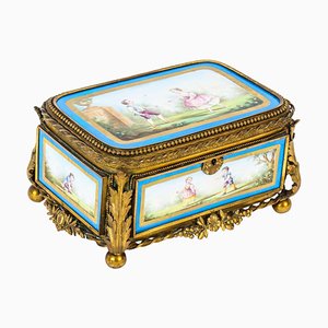 Coffret à Bijoux Antique en Porcelaine de Sèvres et Bronze doré, France, 19ème siècle