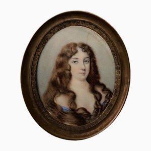 Miniature of Woman with Long Hair, 18th Century, Painting, Framed