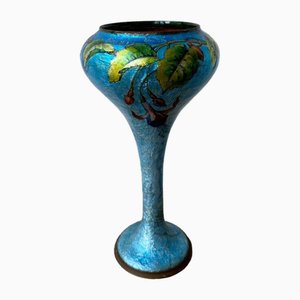 Faure Shape Enamel Vase with Floral Decor by Camille Marty for Alexandre Limoges, 1930s