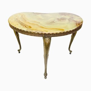 Table d'Appoint Baroque Vintage en Forme de Rein en Marbre & Laiton