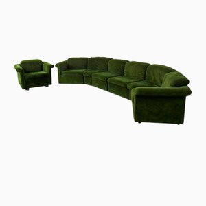 Vintage Curved Velour Six-Module Sectional & Lounge Chair, 1970s, Set of 7