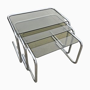 Chrome and Smoked Glass Nesting Tables by Milo Baughman, Italy, 1970s, Set of 3