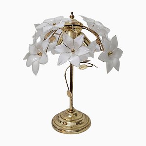 Hollywood Regency Murano Glass Floral Table Lamp, Italy, 1970s