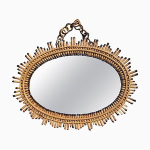 Mid-Century Modern Sunburst Mirror with Bamboo Frame, Italy, 1960s