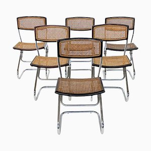Chaises de Salle à Manger Style Bauhaus avec Sièges en Rotin, Italie, 1970s, Set de 6