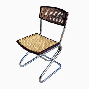 Bauhaus Style Tubular Dining Chair with Cane Seat, Italy, 1970s