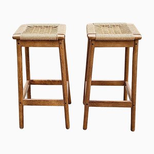 Bar Stools with Danish Paper Cord Seats in the style of Hans J. Wegner, 1960s, Set of 2