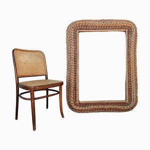 Large Mid-Century Modern Hand-Woven Rattan Mirror Frame, Italy, 1960s