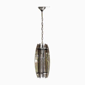 Glass Pendant Light in Chrome and Smoked Glass in the style of Fontana Arte, Italy, 1970s