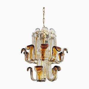 Lámpara colgante de vidrio ámbar con pétalos atribuidos a Toni Zuccheri para Mazzega, Italia, años 60